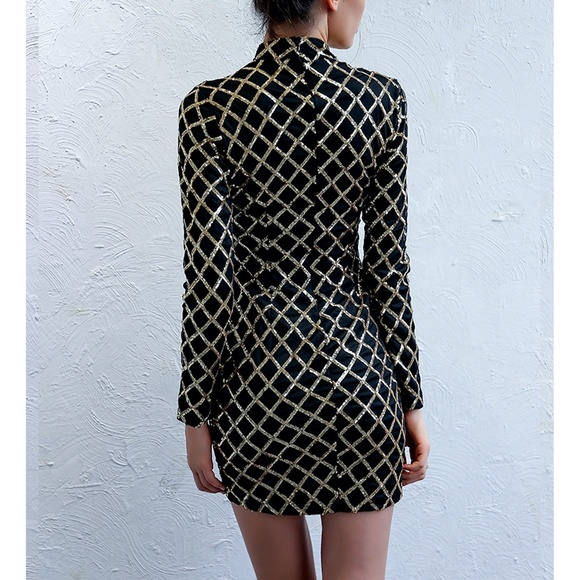 Black Gold Geo Print Sequin Bodycon Party Dress - Picture 3 of 10